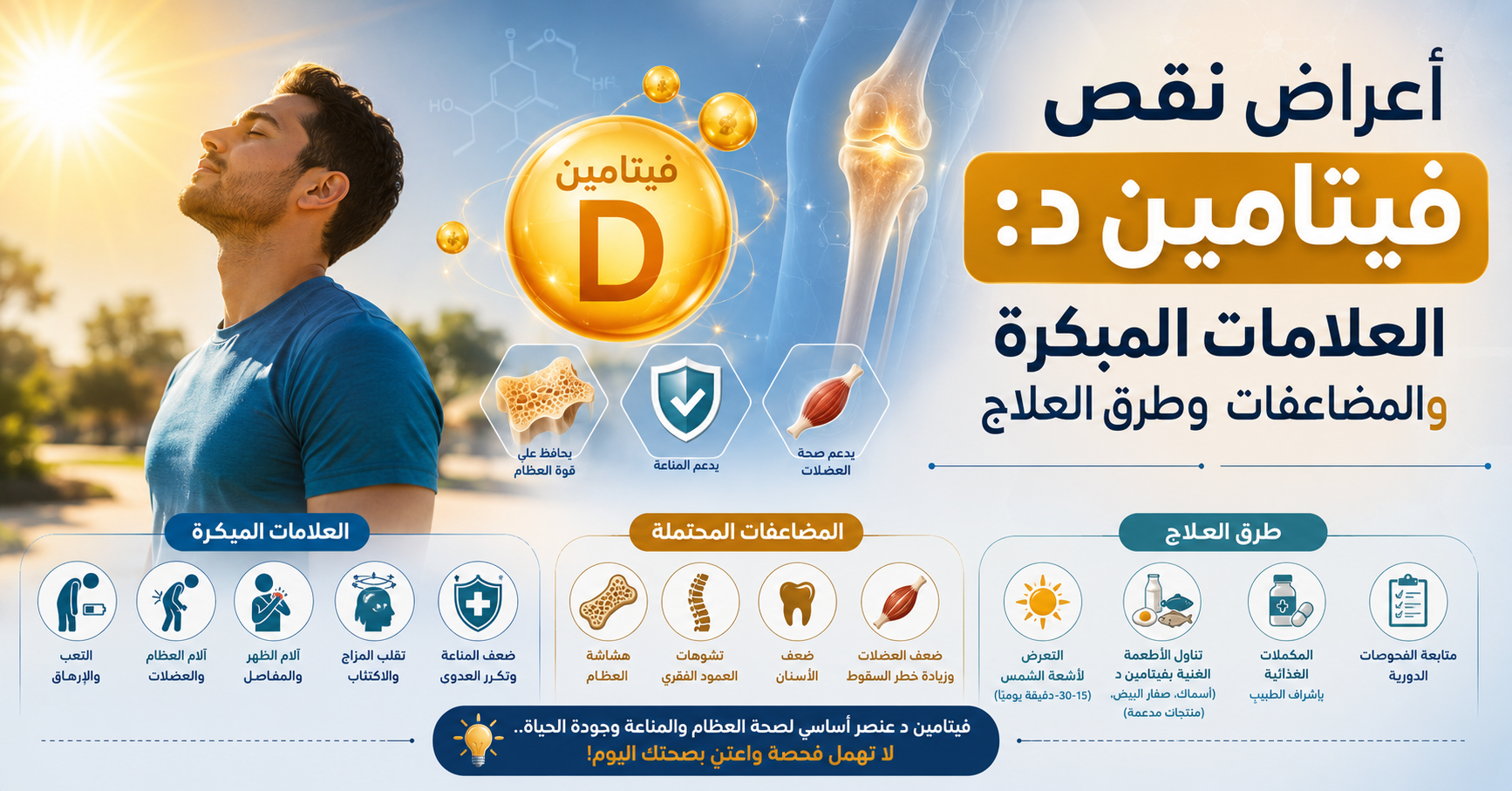أعراض نقص فيتامين د: العلامات المبكرة والمضاعفات وطرق العلاج